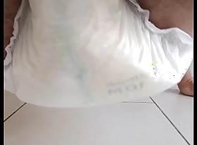 Filling my diaper with piss over the course of all the time and showing my muted cock in the end