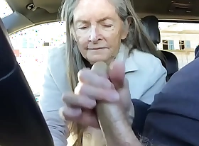 granny blowjob less car - cum