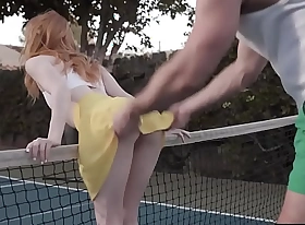 Squirting redhead fucked by tennis coach